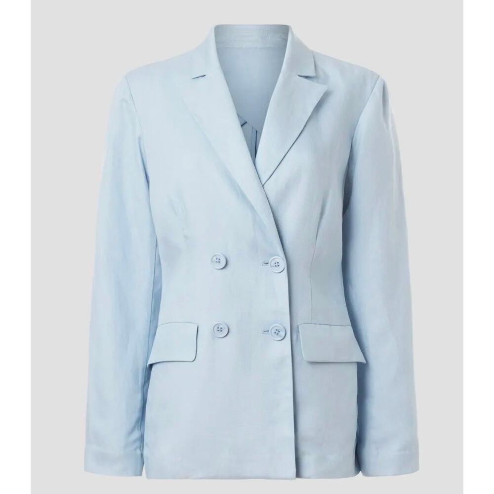 Rosetta Getty blue double-breasted blazer‎ linen blend women's Size 8 Office